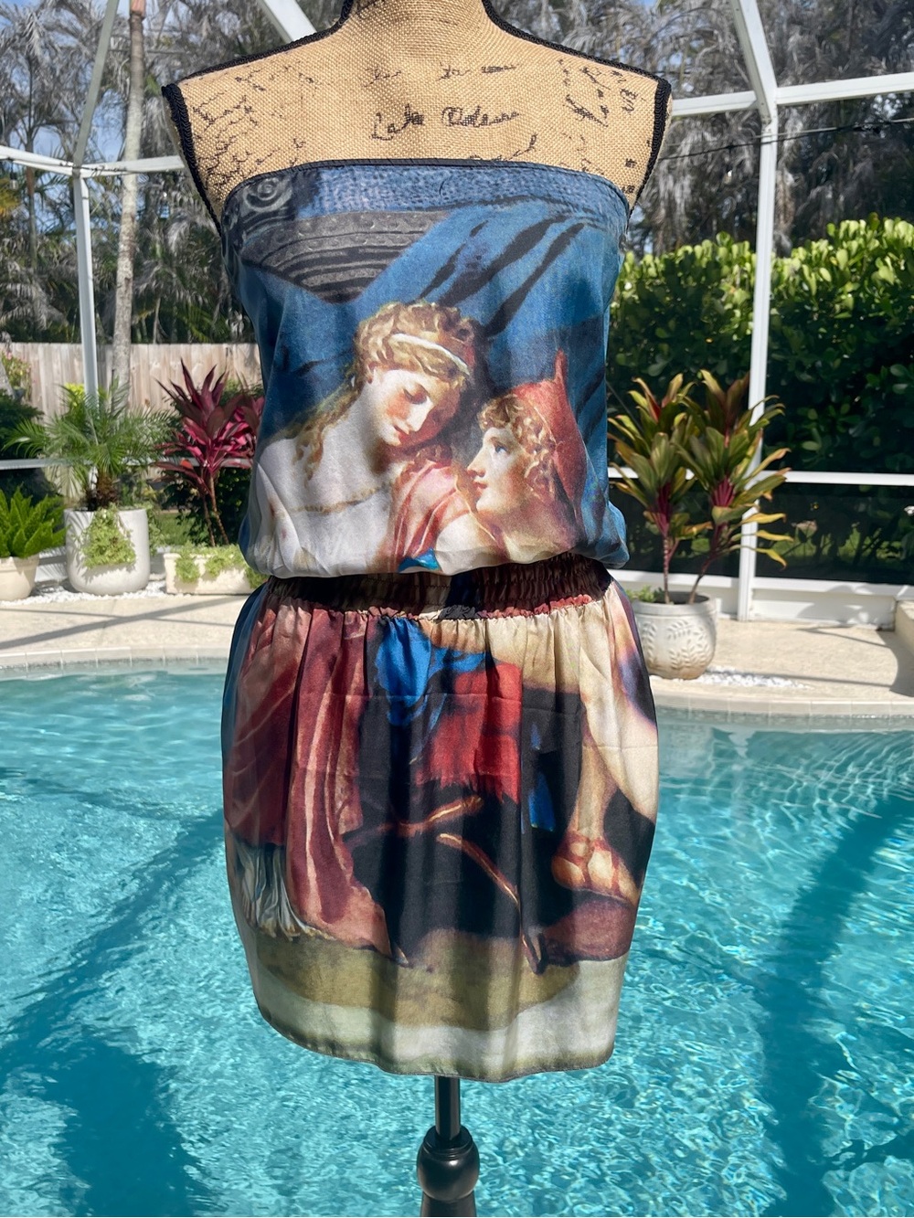 Art-Print Strapless Mini Dress in Multi-Color